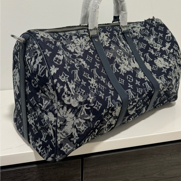 Louis Vuitton Virgil Abloh Blue Monogram Tapestry Canvas Keepall Bandoulière 50 - Picture 4 of 11
